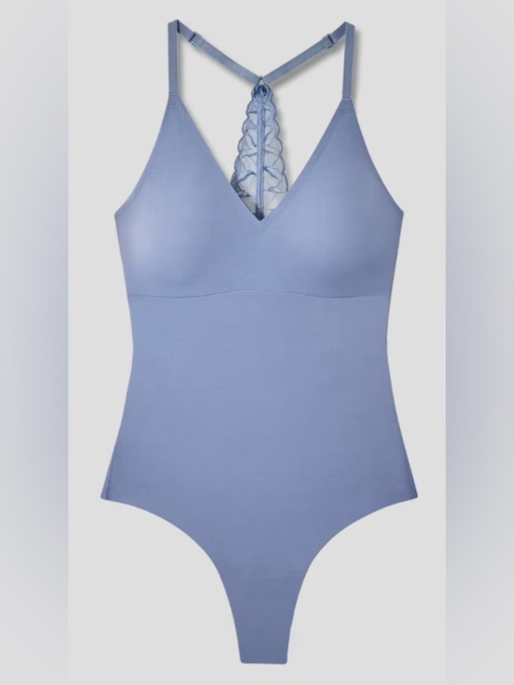 NWT True & Co. Women's V-Neck Bra Lace Racerback Bodysuit- Slate Gray